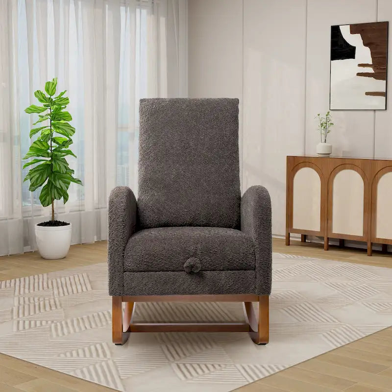 High Back Rocking Chair with Retractable Footrest