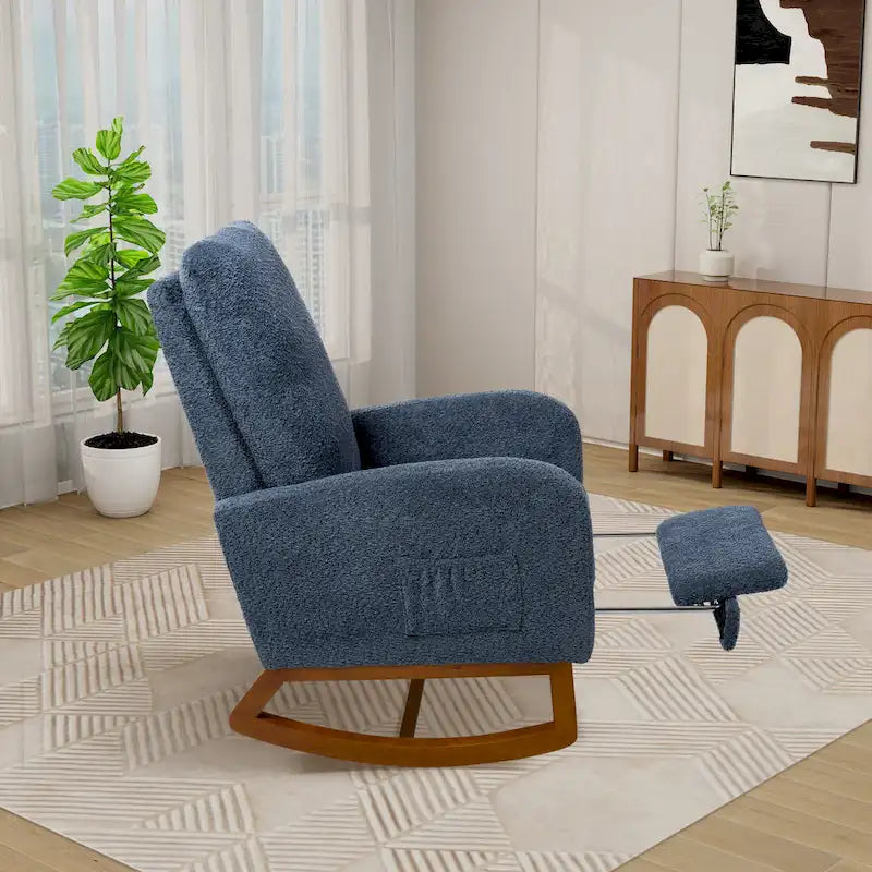 High Back Rocking Chair with Retractable Footrest