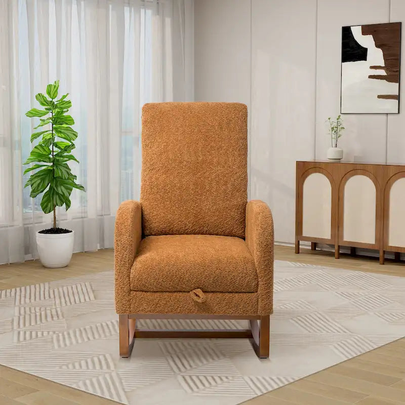 High Back Rocking Chair with Retractable Footrest