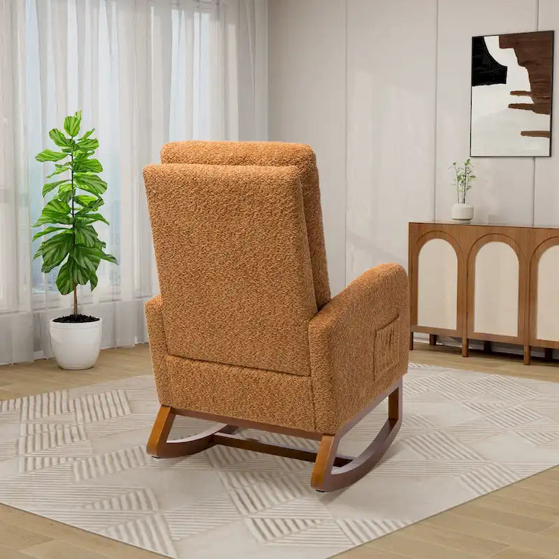 High Back Rocking Chair with Retractable Footrest
