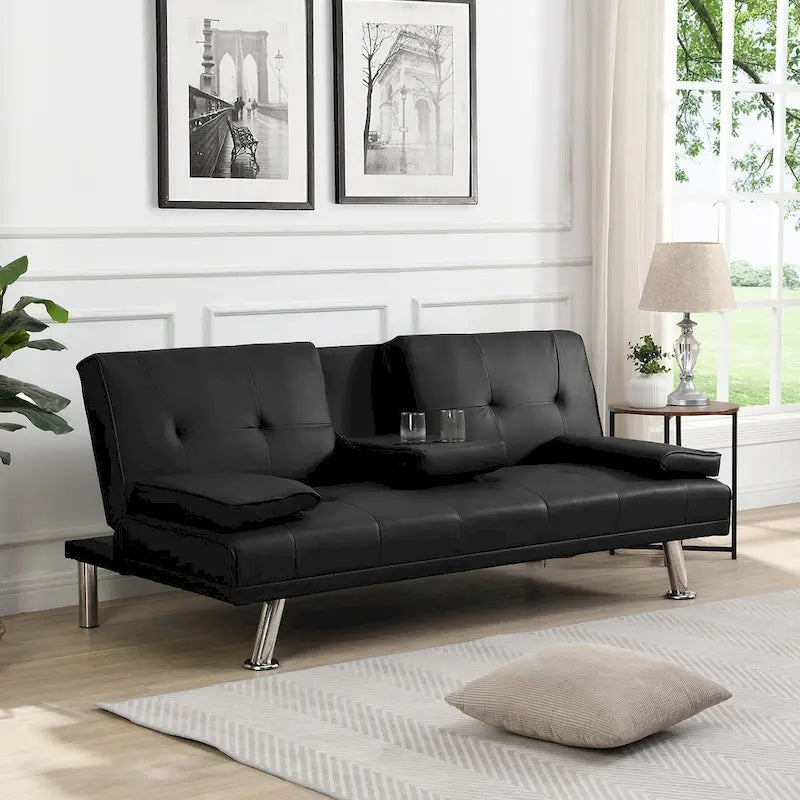Wooden Sofa Bed with Armrest Two Holders