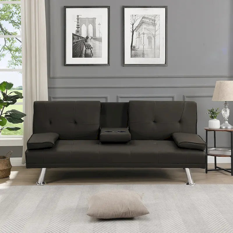 Wooden Sofa Bed with Armrest Two Holders