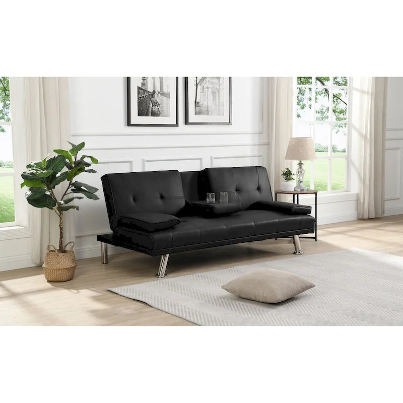 Wooden Sofa Bed with Armrest Two Holders