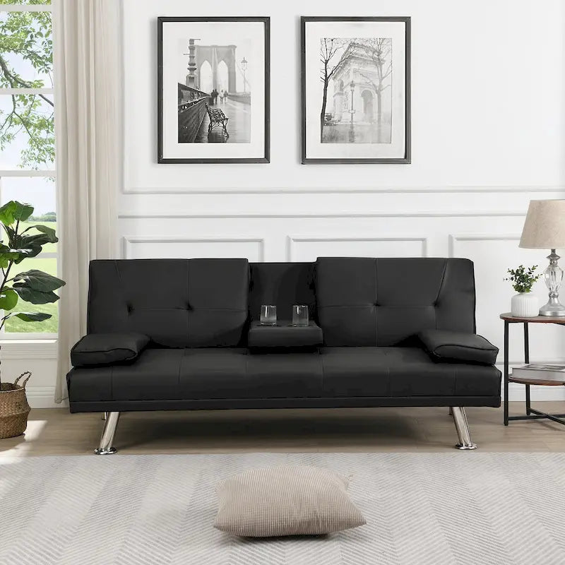 Wooden Sofa Bed with Armrest Two Holders