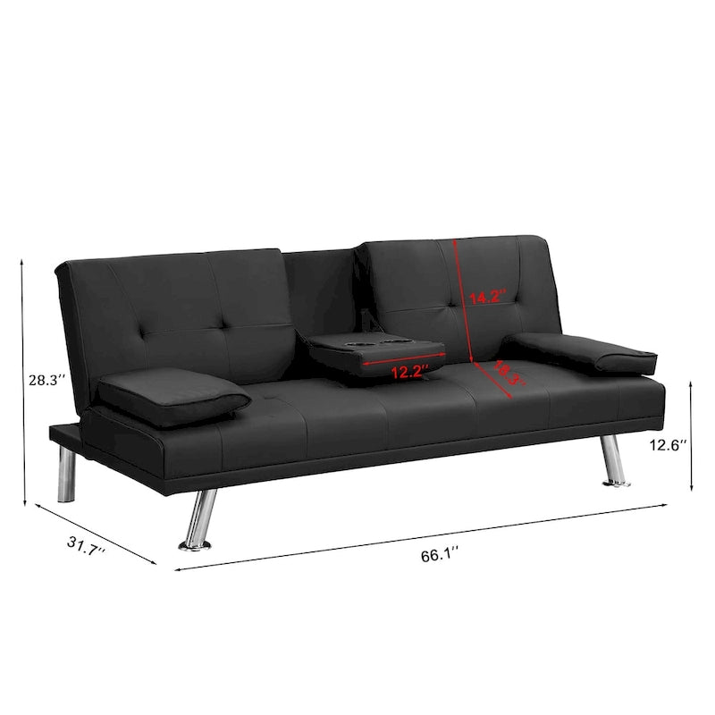 Wooden Sofa Bed with Armrest Two Holders