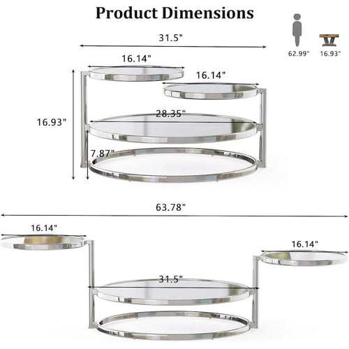 3 Tiers Round and Glass Coffee Table with 360 Degrees Rotating Top