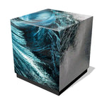 Sapphire Sea Reverse Printed Beveled Art Glass Cocktail Table with Black Plinth Base