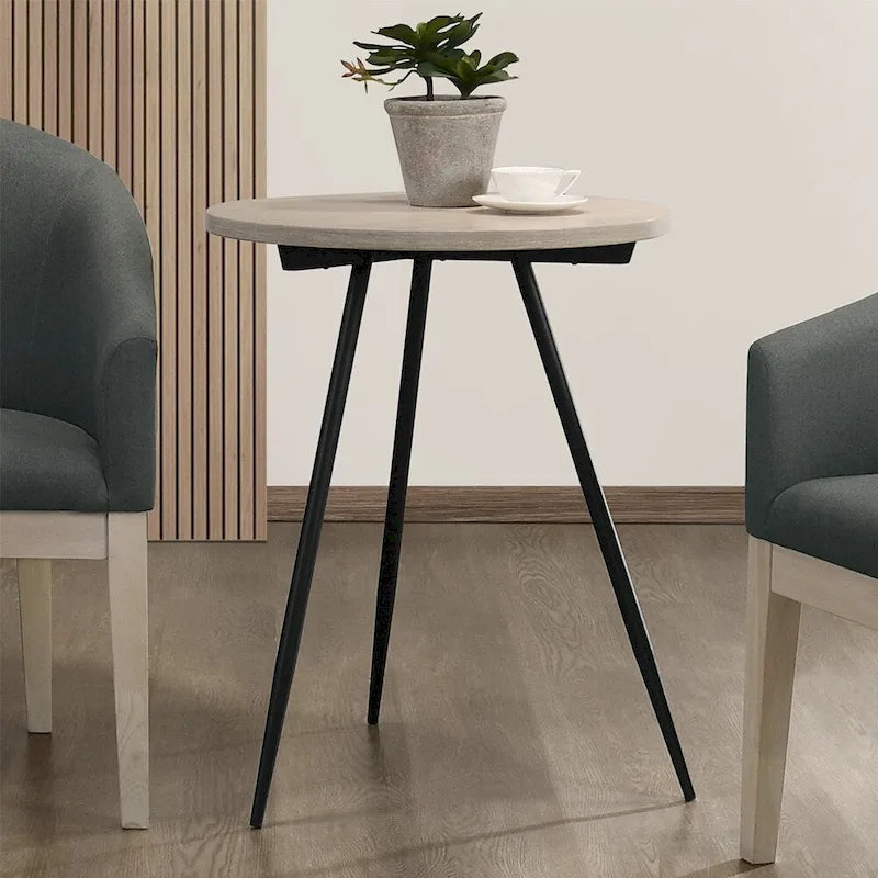 Round Side Table with Metal Base in Oak White and Black