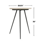 Round Side Table with Metal Base in Oak White and Black