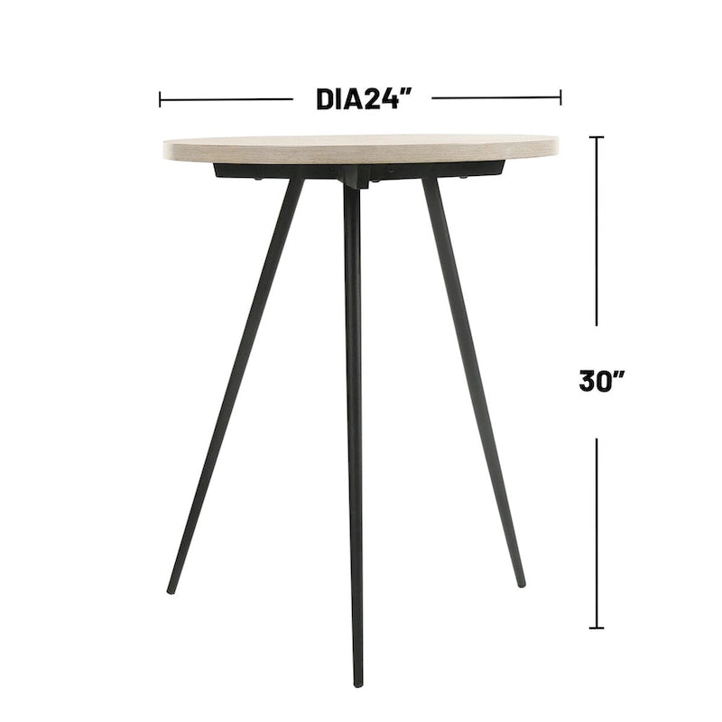 Round Side Table with Metal Base in Oak White and Black