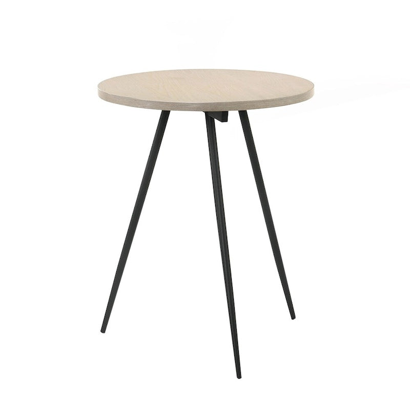 Round Side Table with Metal Base in Oak White and Black