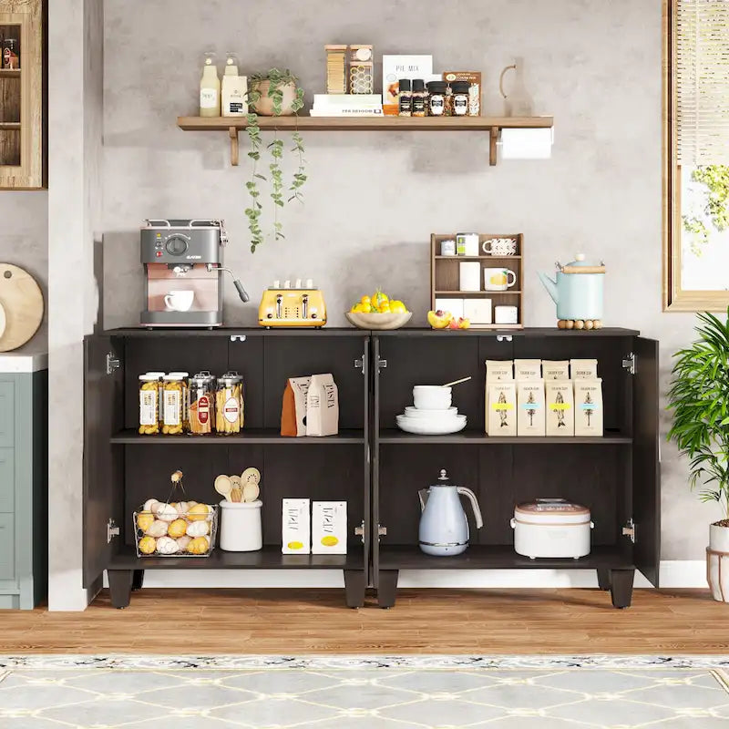 55-Inch Sideboard, Wood Buffet Cabinet with Adjustable Shelf