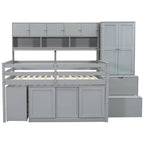 Full Size Wooden Loft Bed Big Storage with Under-bed Desk, with Drawers, with Shelves