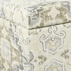Medallion Print Fabric Upholstered Wooden Bench With Hinged Storage, Large, Brown and Cream