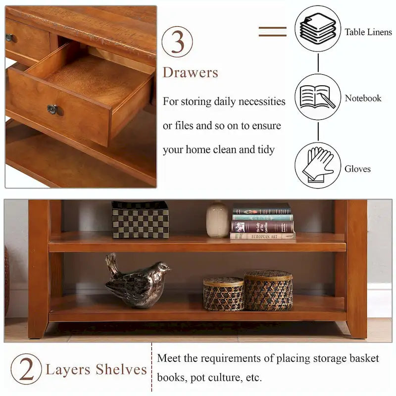 48 Solid Pine Wood Top Console table