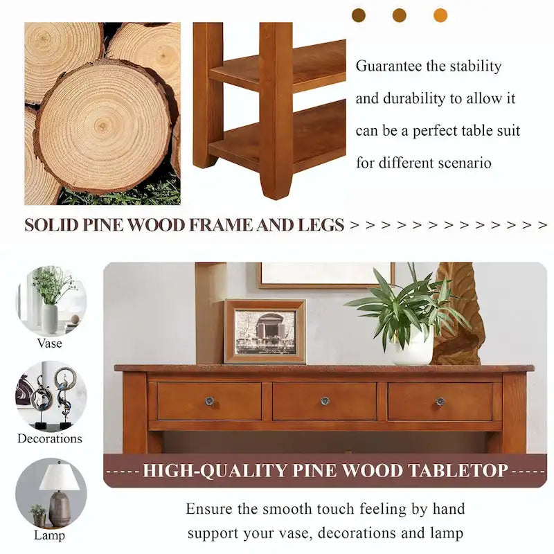 48 Solid Pine Wood Top Console table