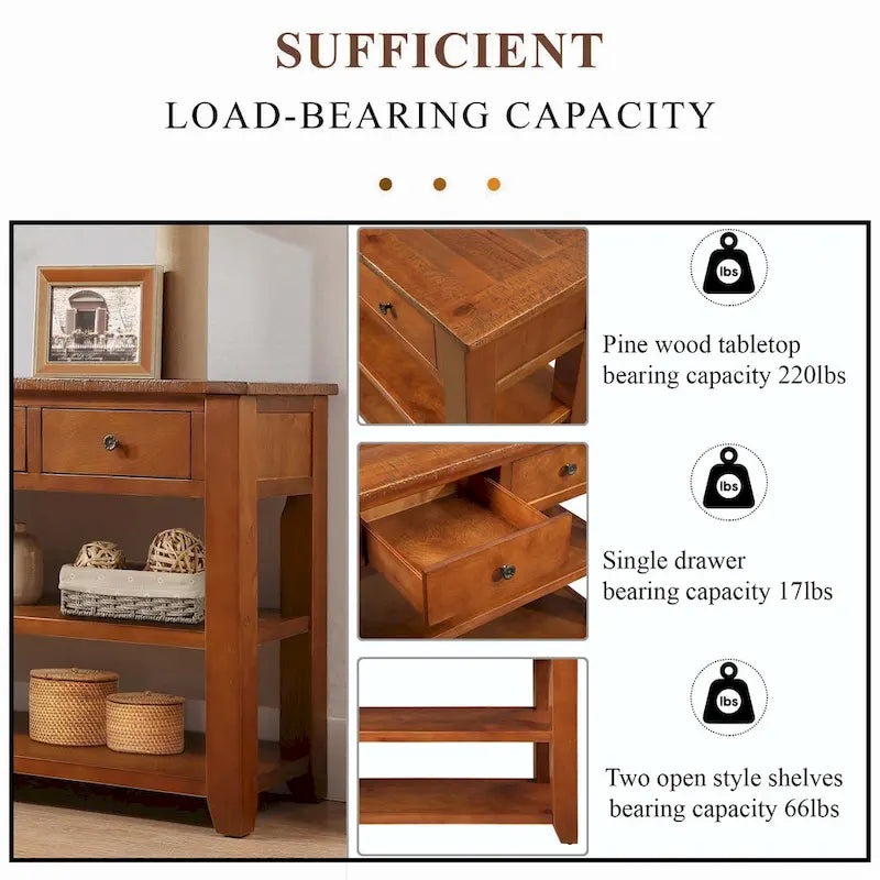 48 Solid Pine Wood Top Console table