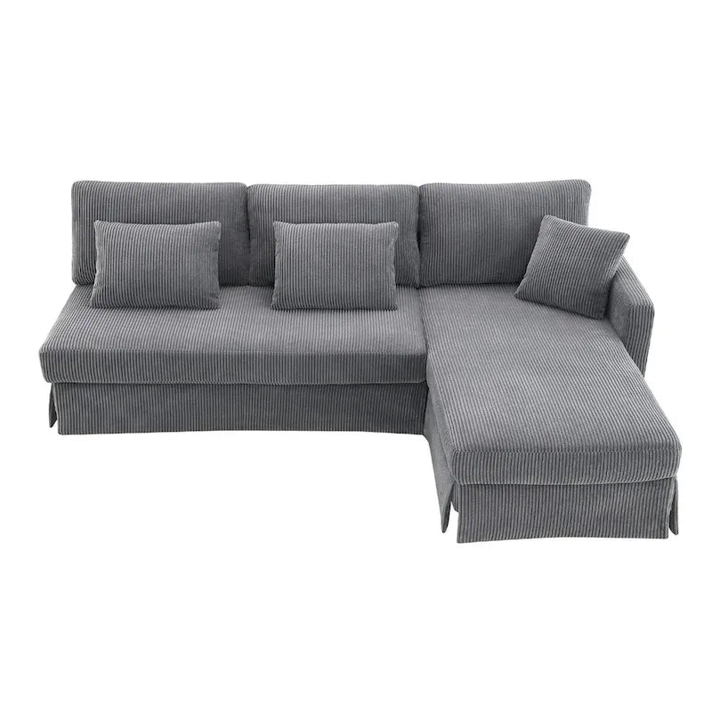 Modern L-Shaped Corduroy Sectional Sofa with Reversible Chaise, 4-Seat Living Room Couch