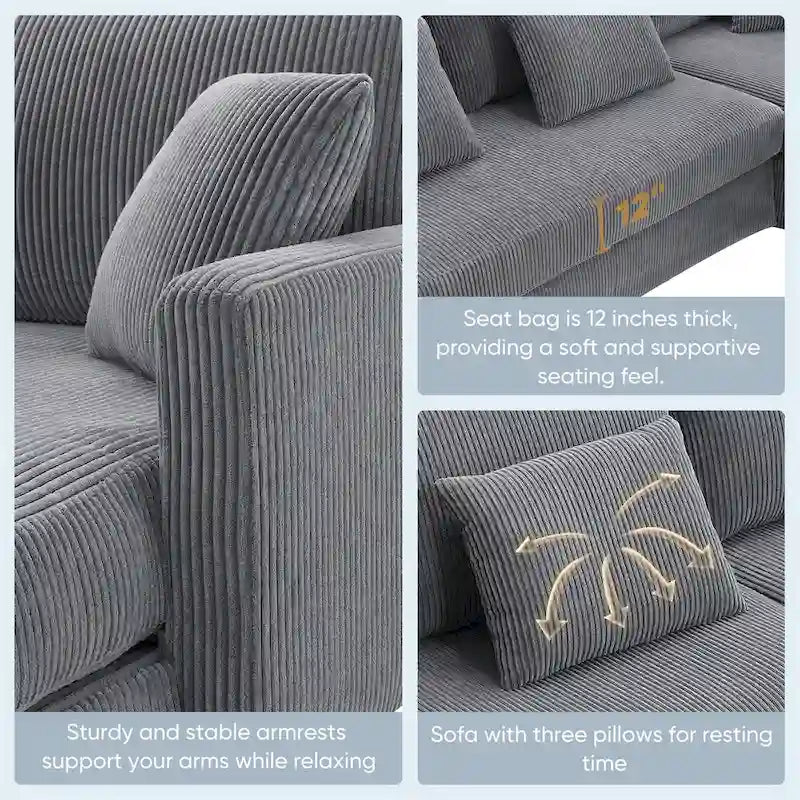 Modern L-Shaped Corduroy Sectional Sofa with Reversible Chaise, 4-Seat Living Room Couch
