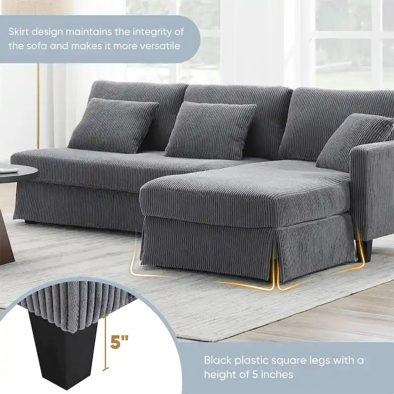 Modern L-Shaped Corduroy Sectional Sofa with Reversible Chaise, 4-Seat Living Room Couch