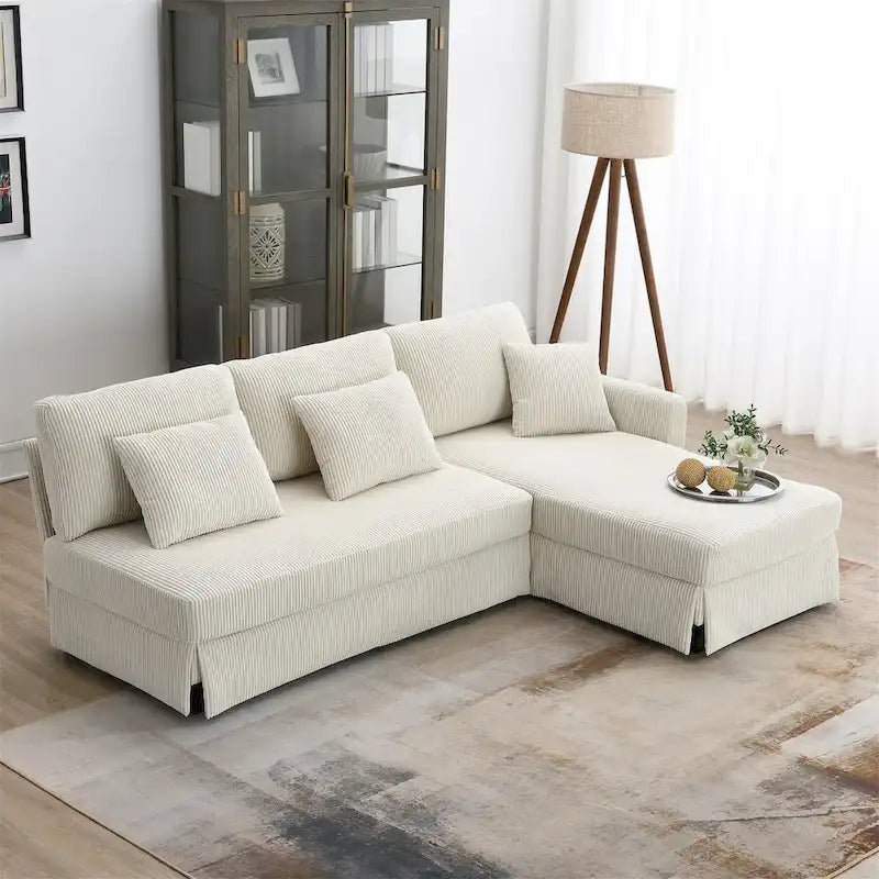 Modern L-Shaped Corduroy Sectional Sofa with Reversible Chaise, 4-Seat Living Room Couch