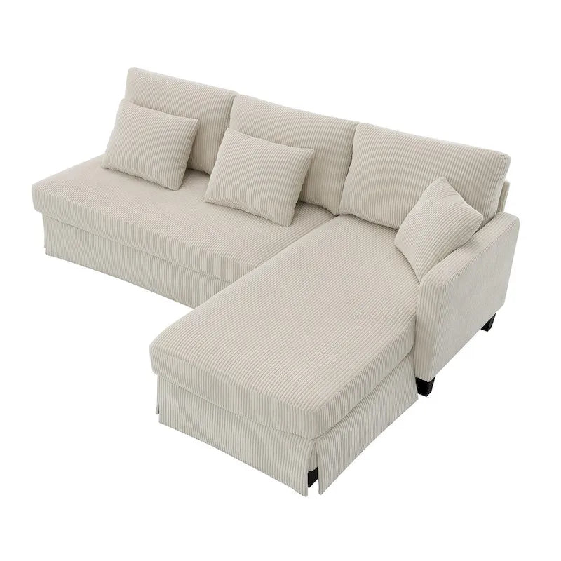 Modern L-Shaped Corduroy Sectional Sofa with Reversible Chaise, 4-Seat Living Room Couch