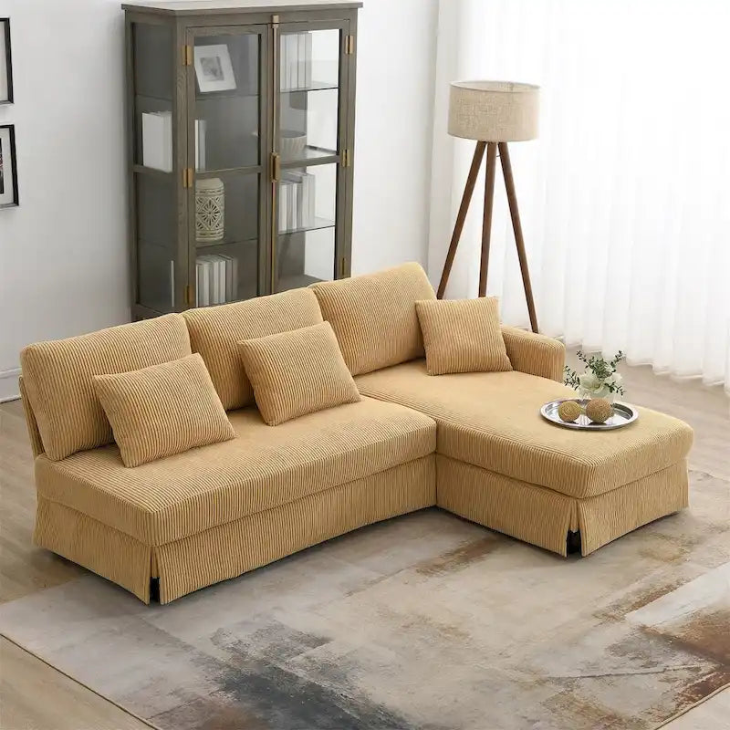 Modern L-Shaped Corduroy Sectional Sofa with Reversible Chaise, 4-Seat Living Room Couch