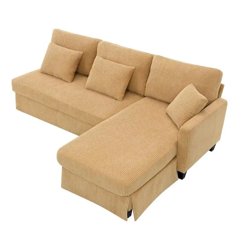 Modern L-Shaped Corduroy Sectional Sofa with Reversible Chaise, 4-Seat Living Room Couch