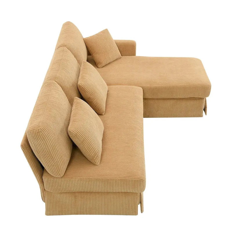 Modern L-Shaped Corduroy Sectional Sofa with Reversible Chaise, 4-Seat Living Room Couch