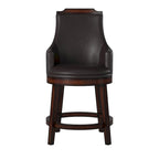 Wood & Leather Counter Height Chair with Swivel Mechanism, Brown & Black, Set of 2