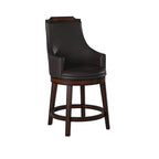 Wood & Leather Counter Height Chair with Swivel Mechanism, Brown & Black, Set of 2