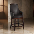 Wood & Leather Counter Height Chair with Swivel Mechanism, Brown & Black, Set of 2