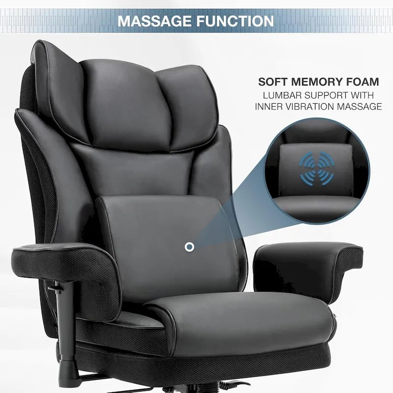 Rocking Desk Chair Ergonomic Executive Office Chair with Adjustable Padded Armrest and Massage Lumbar Support