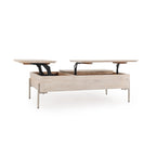 Mango Wood Lift Top Coffee Table in White, Dual Lift Sections for Storage and Desk Use