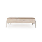 Mango Wood Lift Top Coffee Table in White, Dual Lift Sections for Storage and Desk Use