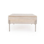 Mango Wood Lift Top Coffee Table in White, Dual Lift Sections for Storage and Desk Use