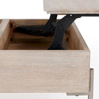 Mango Wood Lift Top Coffee Table in White, Dual Lift Sections for Storage and Desk Use