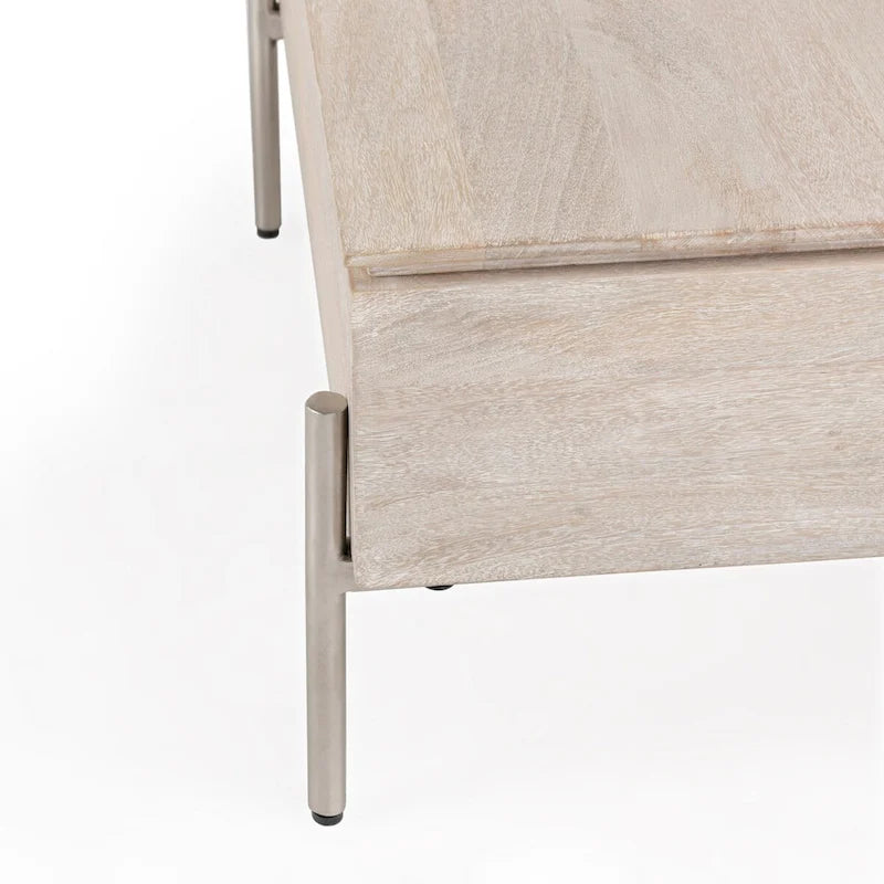 Mango Wood Lift Top Coffee Table in White, Dual Lift Sections for Storage and Desk Use