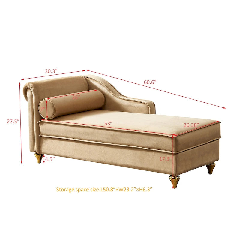 Modern Upholstery Chaise Lounge Chair with Storage Velvet
