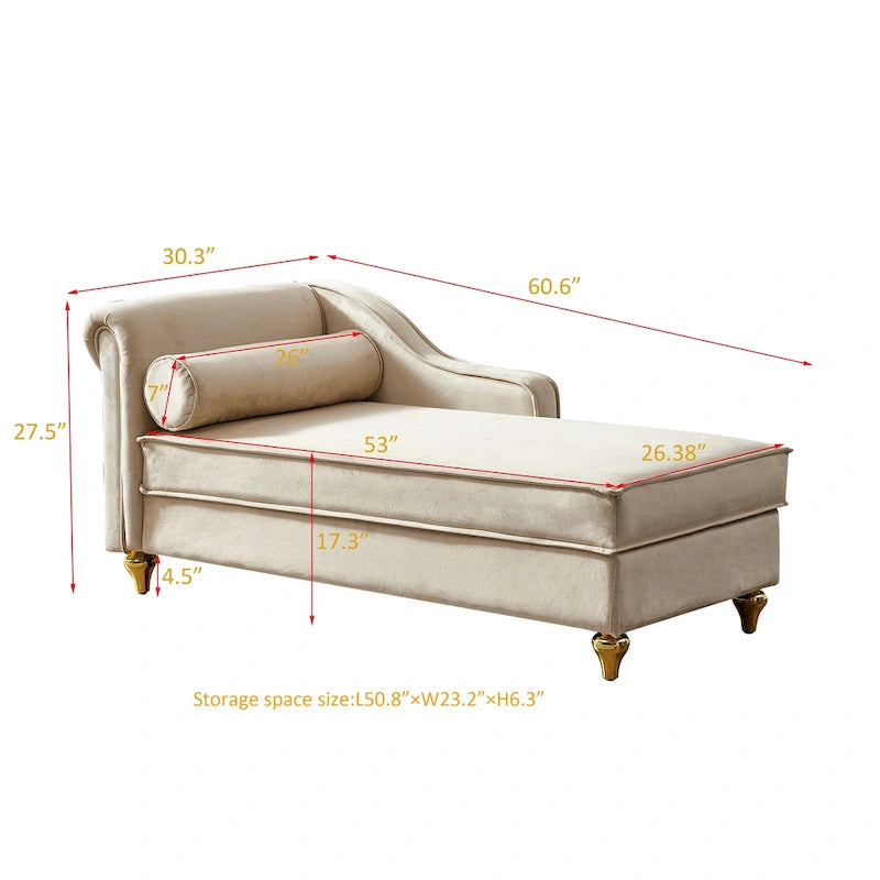 Modern Upholstery Chaise Lounge Chair with Storage Velvet