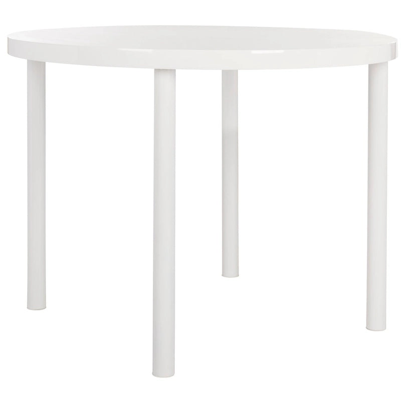 Round White Dining Table 39.4"x39.4"x30", Glossy Finish with Modern Tubular Legs, Seats 4